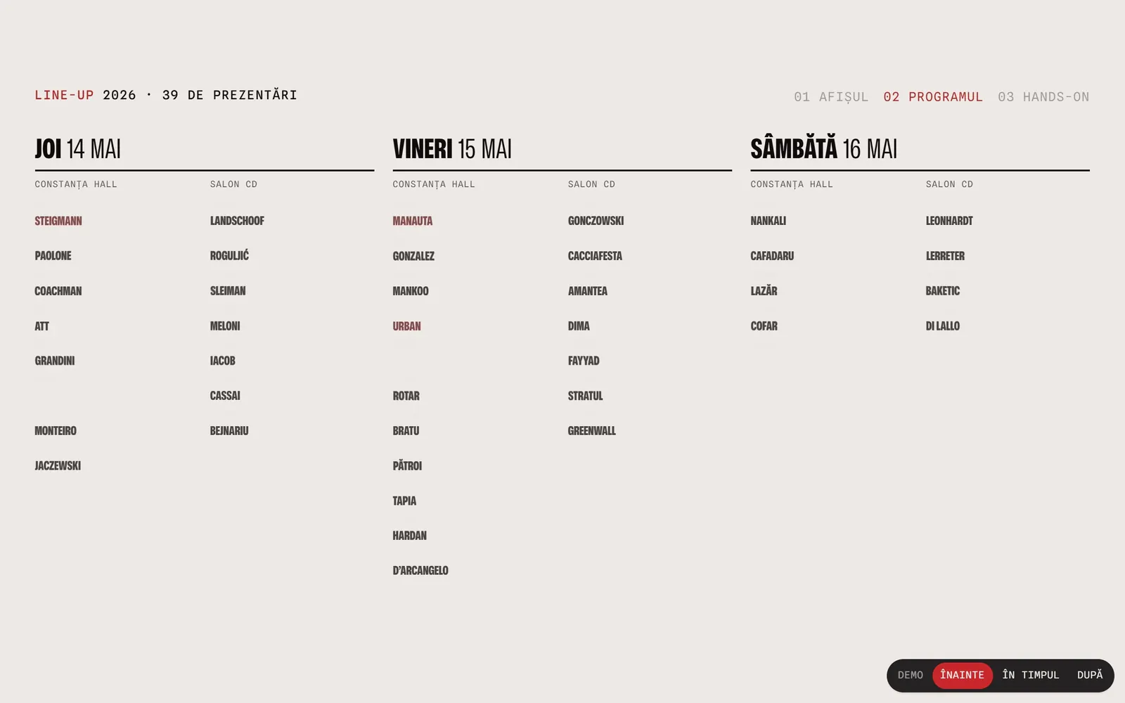 Site-ul SSER: numele lectorilor au zburat din afișul de festival în grila programului, pe zile și săli.